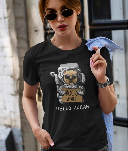Дамска тениска с щампа Арт Hello human it is dog space